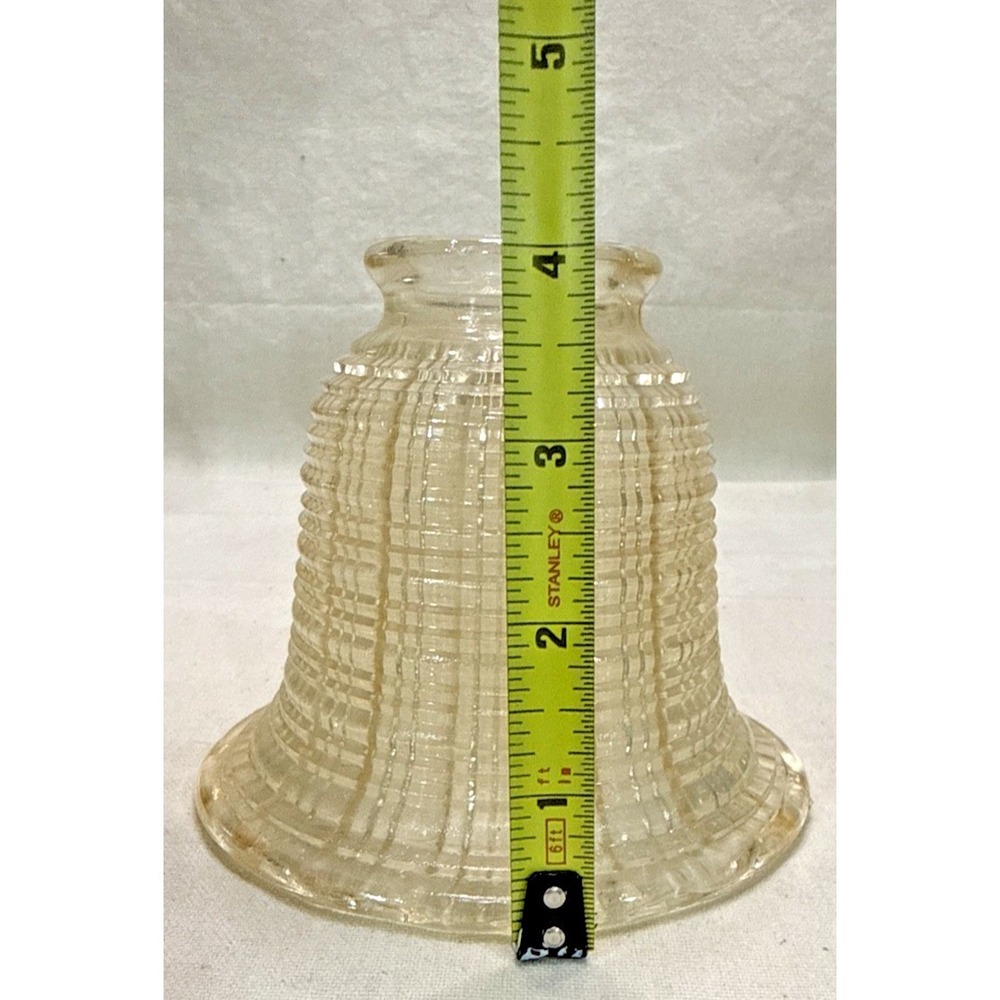 Vintage Clear  Glass Ribbed Gridded Shade 2 1/8" Fitter - Picture 4 of 8